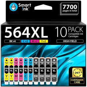 hp호환 564 XL용 스마트 잉크 호환 카트리지 교체용 564XL 고생산량 10개 콤보 팩(검정 4개 / C/MECHATRONICSY) - DESKJET 3520 3522 PHOTOSMART 7520 6520 5520 7525 5514 7510 OFFICEJET 4620 프린터용
