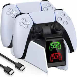 PS5 컨트롤러 충전소 플레이스테이션 5 듀얼센스 및 엣지 호환되는 도크 LED 표시등 케이블이 있는