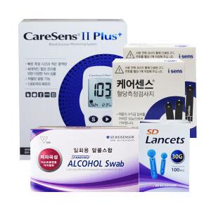 국산 케어센스2 혈당계+시험지100매+란셋침100개+알콜솜100개 당 체크 혈당 관리용품