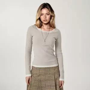 [후아유](센텀시티점)Layered Henry Neck Long Sleeve T-Shirt WHLAG2283F