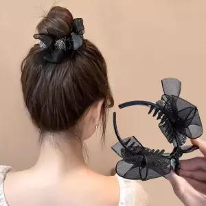 긴 머리 반 묶음 올림 헤어 삔 예쁜 리본 집게 핀