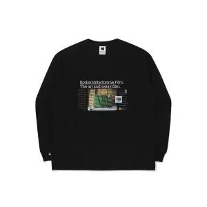 피치기모 그래픽 긴팔 티셔츠 BLACK