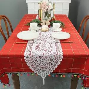 오너클랜 테이블 데코 홈인테리어 코튼 면 패브릭 소품 33x183cm 레이스식탁보 태슬식탁보