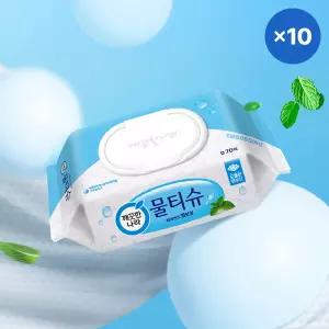 깨끗한나라 페퍼민트 블루 엠보싱 물티슈 캡형 70매 x 10팩