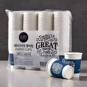 뿌리또 테이크아웃 일회용 종이컵 커피 음료수 380ml 100개 GST MNS