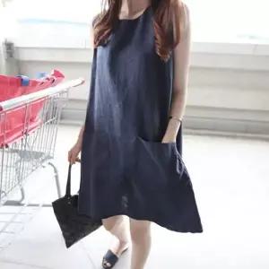 여성 면혼방 민소매 원피스 루즈핏 포켓 롱 나시원피스 여름