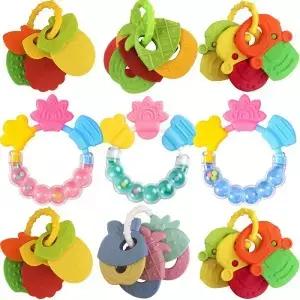 물건을위한 실리콘 Teethers 신생아 씹는 식품 학년 훈련 침대 장난감 과일 항목 먹이 딸랑이