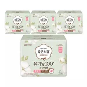 좋은느낌 유기농100%순면커버 날개형 울트라슬림, 중형, 18매, 4개