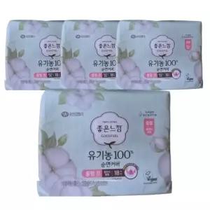 좋은느낌 유기농100%순면커버 날개형 울트라슬림, 중형, 18매, 4개
