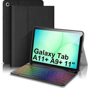 삼성 갤럭시 탭 A11 Plus A9 11용 백라이트 무선 키보드 케이스 슬림 소프트 TPU+PU 보호 커버 버클 포함
