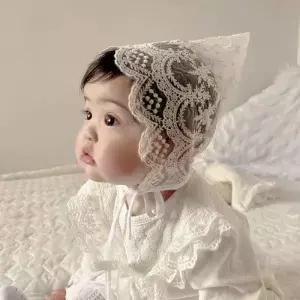 레이스 모자 흰 꽃 자수 공주 보닛 메쉬 비니 신생아 생일 사진 소품