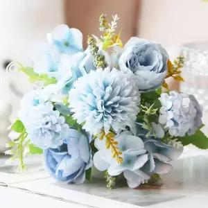 장식용 조화 꽃다발 인테리어 모란꽃 셀프웨딩 DIY 데코 플라워 블루
