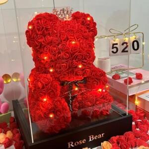 인공 꽃 영원한 장미 테디 베어 엄마를 위한 어머니의 날 생일 발렌타인 데이 기념일 선물 및 장식 미니어