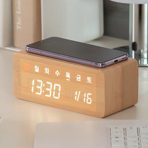 플라이토 우드 무선충전 데이트 LED 탁상시계 시즌2