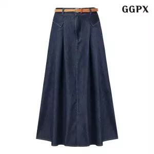 데님 벨티드 핀턱 스커트 (GPBWH010D)