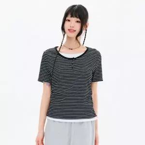[하프클럽/체이스컬트]여성 스트라이프 레이어드 반팔 티셔츠-FBRG5874D03