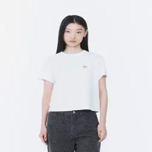 우먼 엔젤 와펜 크롭 반팔 티셔츠 - WHITE