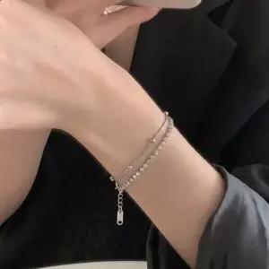 [하프클럽/]써지컬스틸 더블 체인 레이어드 팔찌 실버 데일리 여성팔찌