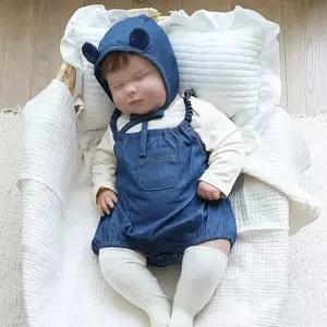[키즈켈리]곰돌 청 멜빵 보넷 바디 슈트 / 아기옷 신생아옷 바디슈트 바디수트
