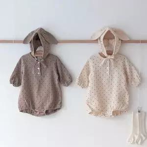 [키즈켈리]도트 토끼 보넷 바디 슈트 / 아기옷 신생아옷 바디슈트 바디수트
