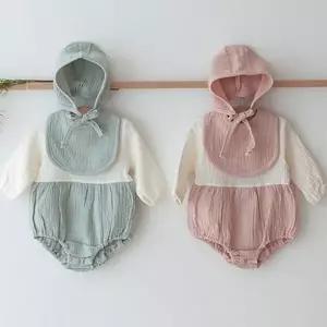 [키즈켈리]트리플 턱받이 보넷 바디 슈트 / 아기옷 신생아옷 바디슈트 바디수트