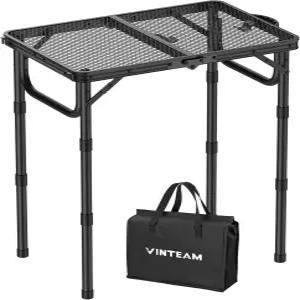 VINTEAM 캠핑용 접이식 그릴 테이블 3단 높이 조절 가능 가볍고 휴대 알루미늄 바비큐 피크닉 야외 사용에