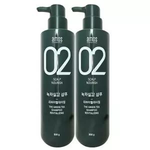 아모스 녹차실감 리바이탈라이징 산뜻한 타입 지성 샴푸 500g 2개