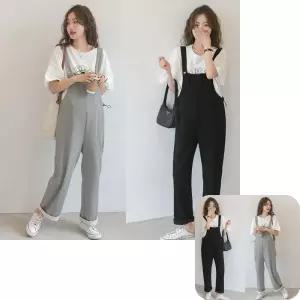 뮤 와이드 임산부 멜빵바지 임부복 캐주얼 퀄리티 팬츠 키밍