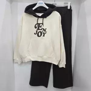 브라운 배색 셋업 후드상.하세트(25QT757758)US
