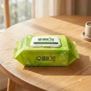 물티슈 학교 사무 어린이집 100매 캡형 10개 에버그린