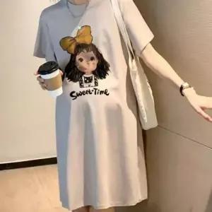 임부 반팔 빅사이즈 임부원피스 원피스 미디 편안한 라운드넥
