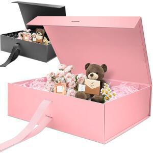라피아 골드 봉투와 핑크/블랙 마그네틱 클로저 선물 상자 웨딩 생일 쥬얼리 특별 행사 포장 JXB