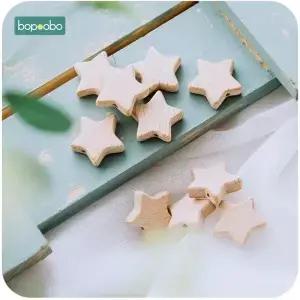 Bopoobo 10pc 너도밤 나무 구슬 Teether 씹을 수있는 별 모양 BPA 무료 젖니가 남 생산 DIY 공예