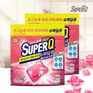 슈퍼딥큐 플라워코튼 100개입+100개입 캡슐세제 대용량 고농축 실내건조 드럼 일반 겸용 세제