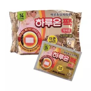 하루온팩 10매 대형 붙이는 핫팩/어깨/복부/난로/캠핑/따뜻한/혹한기/파스형/장시간/겨울/낚시/등산/레저