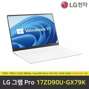 LG 그램 프로 17ZD90U-GX79K 노트북 / 윈도우11 설치 / RAM 32GB / NVMe SSD 1TB