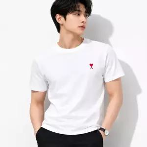 아미 BFUTS035 724 100 하트 로고 화이트 반팔 티셔츠