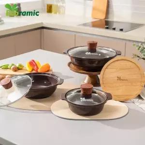 IH뚝배기 4종 세트(16cm전골냄비+24cm전골냄비+20cm전골냄비+에코라믹 원목 나무받침) 722345