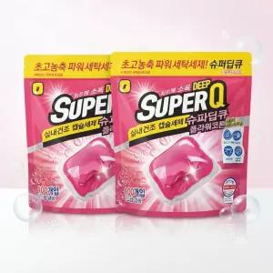 슈퍼딥큐 플라워코튼 100개입+100개입 캡슐세제 실내건조 고농축 대용량 세탁 드럼세탁기 세제
