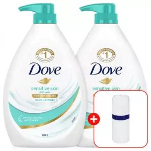 도브 바디워시 대용량 바디클렌저 센스티브 1000ml 2개 + 페이스타올 증정