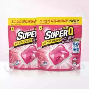 슈퍼딥큐 플라워코튼 100개입+100개입 캡슐세제 실내건조 고농축 대용량 세탁 드럼세탁기 세제