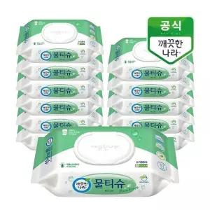 깨끗한나라 물티슈 퓨어 그린 캡형 100매 12팩 301875