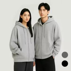 원+원 기간행사 남녀공용 빅사이즈 오버핏 일반형 기모형 기본 무지 얇은 후드집업