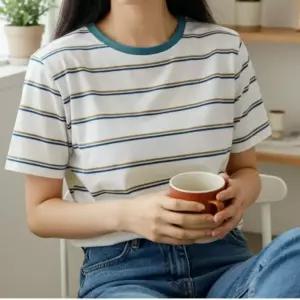스트라이프 여성 라운드 여름 줄무늬 티셔츠 예쁜티 반팔 티 셔츠