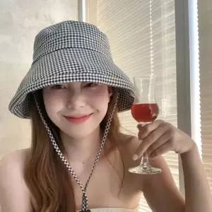셀럽하우스 여성 봄여름 캐주얼 스트릿 트렌디 체크 와이드 방풍 버킷햇