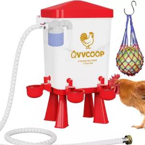 QVVCOOP 자동 닭용 플로트 밸브 워터 고가형 디스펜서 제어 가금류 급수기 스탠드/행거형 3갤런 빨간색