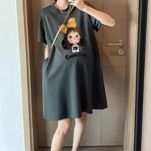 노랑리본 깜찍한 라운드넥 원피스 임부복 미듐길이 출산복