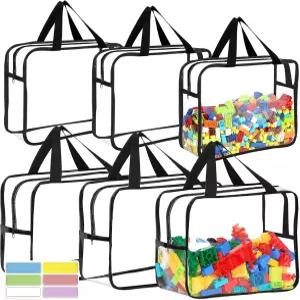 라벨이 부착된 6 3대 Large XL 장난감 보관 가방 재사용 가능한 투명 정리함 PVC 방수 정리 블록 퍼즐