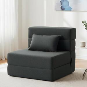 FILUX 접이식 소파 침대 컨버터블 의자 의자부터 침대용 린넨 이불 베개 홈 기숙사 아파트 RV 거실 싱글 사이즈 다크 그레이