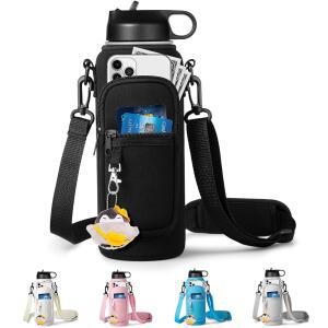 하이드로플라스크(32OZ 40OZ)용 스트랩이 달린 정규 물병 홀더 휴대폰 포켓이 있는 캐리어 슬링 백 남녀 모두 사용 가능한 슬리브 등산 캠핑 여행용